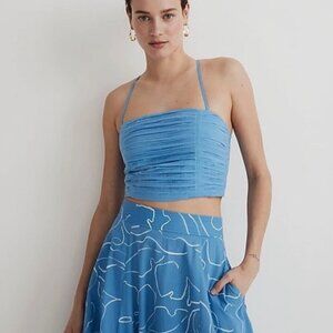 NWT Madewell Poplin Strappy Crop Top Crinkle Size 6 in Ornamental Blue